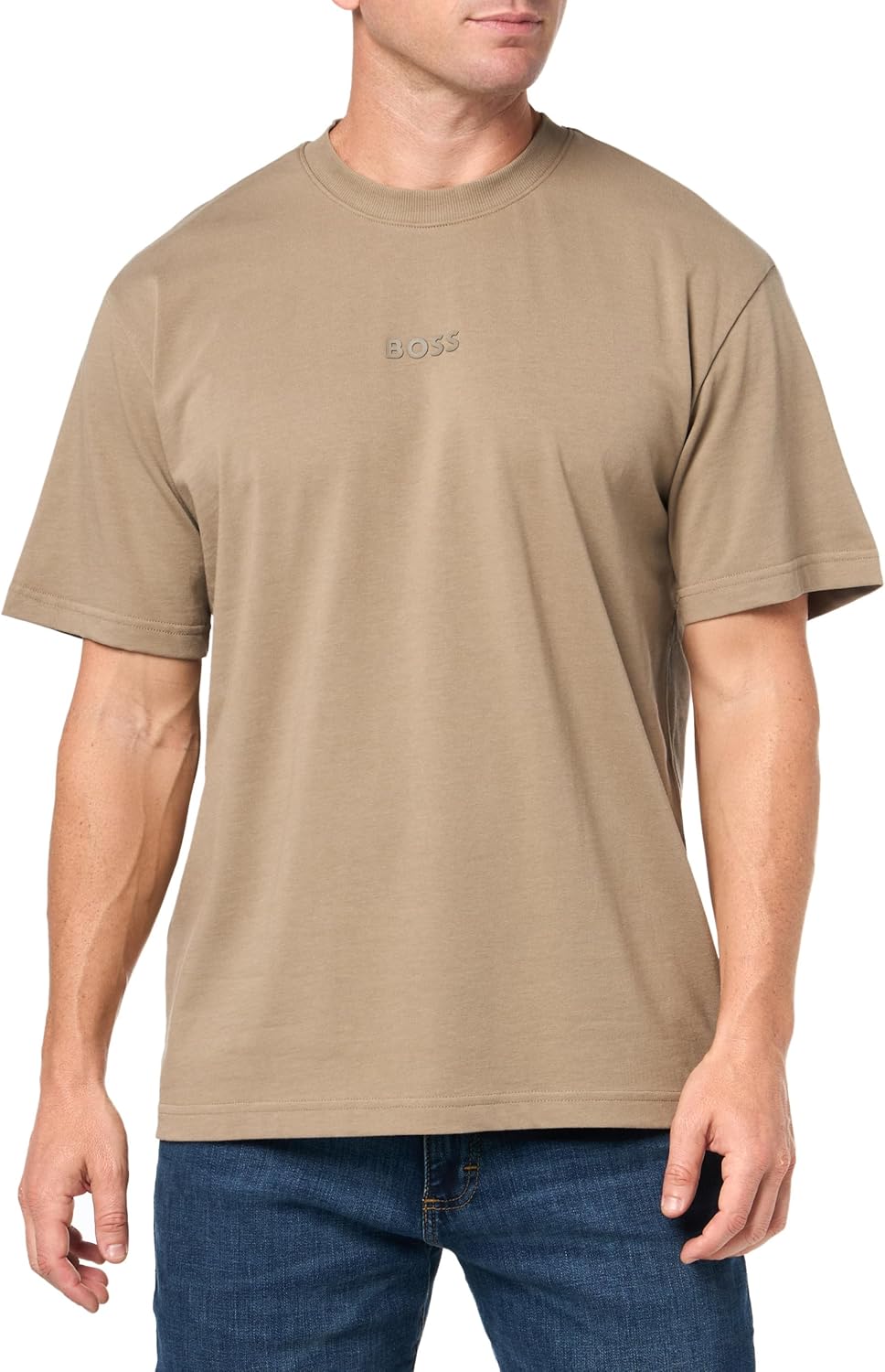 

Мужская хлопковая футболка BOSS Tonal Center Logo, Teak Beige