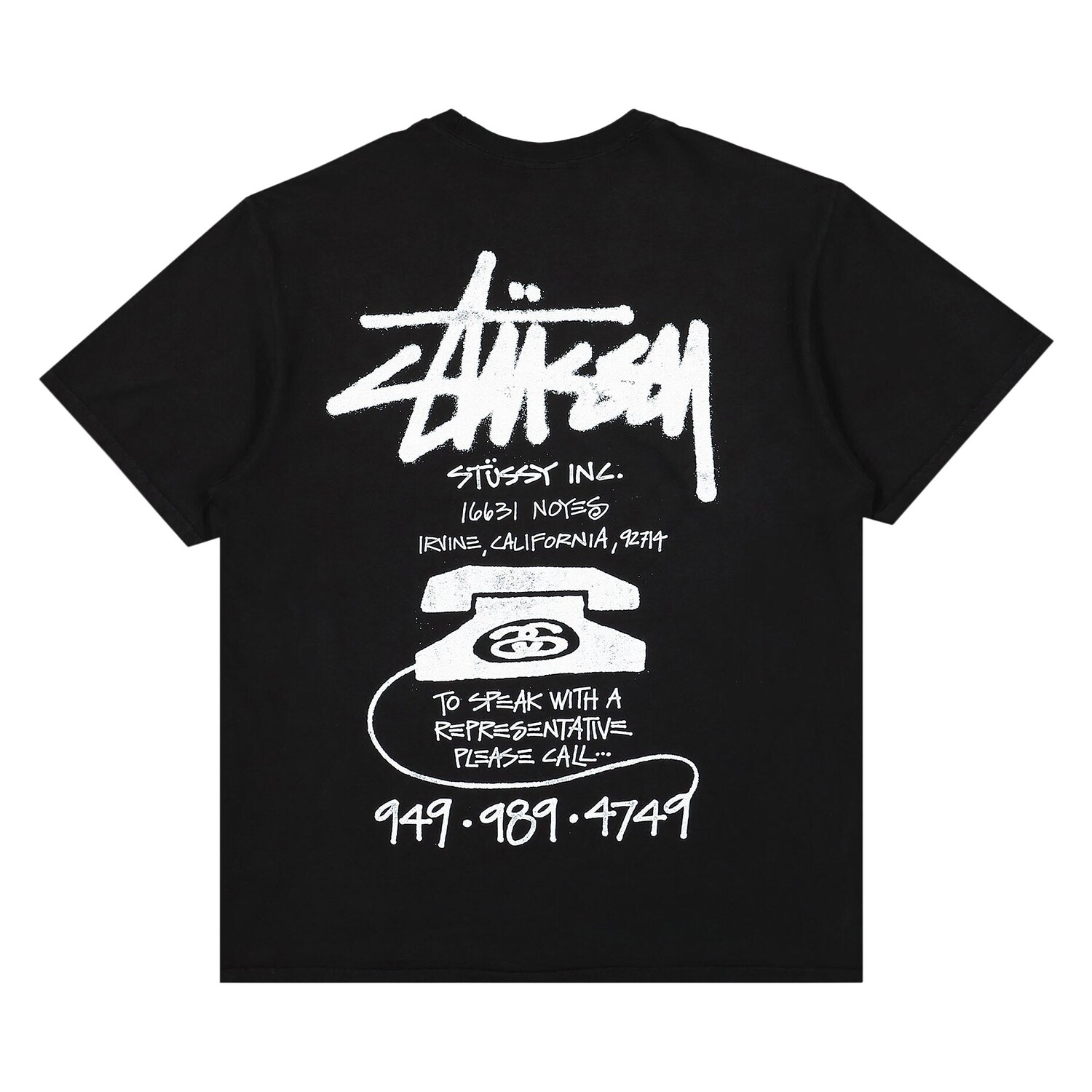 Футболка Stussy Old Phone, окрашенная в пигмент, черная — фото 2