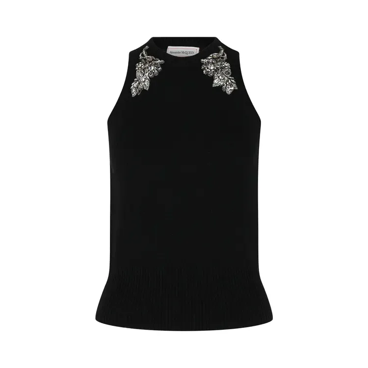 Майка-борцовка Alexander McQueen, украшенная кристаллами, цвет «Черный/Кристалл»