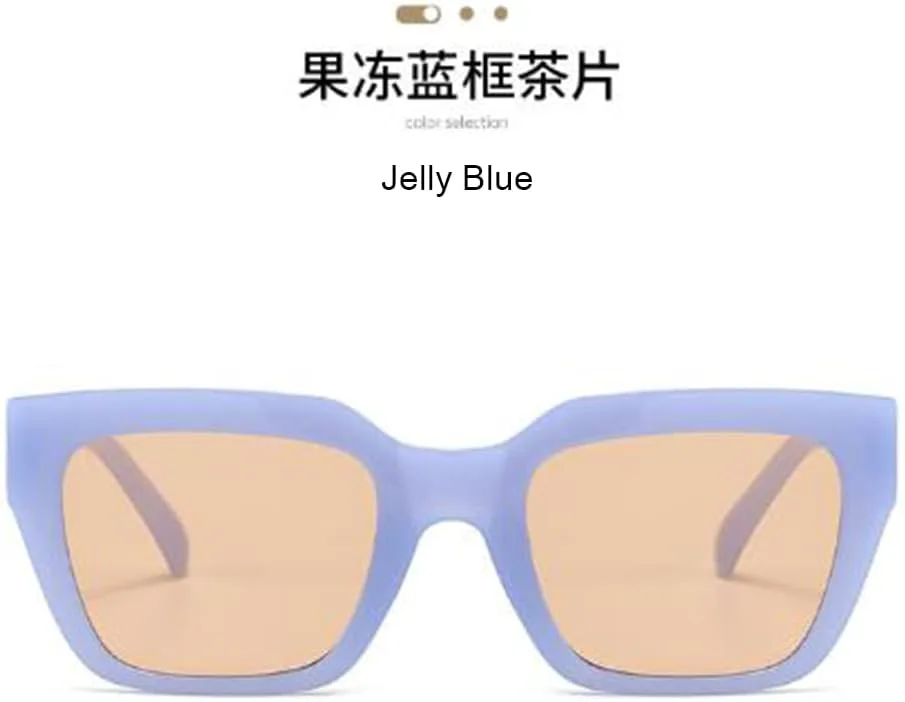 

Квадратные солнцезащитные очки однотонного цвета для мужчин и женщин, с гладкой поверхностью и защитой от УФ-излучения UV400 PUB, Jelly Blue Frame Tea Slice