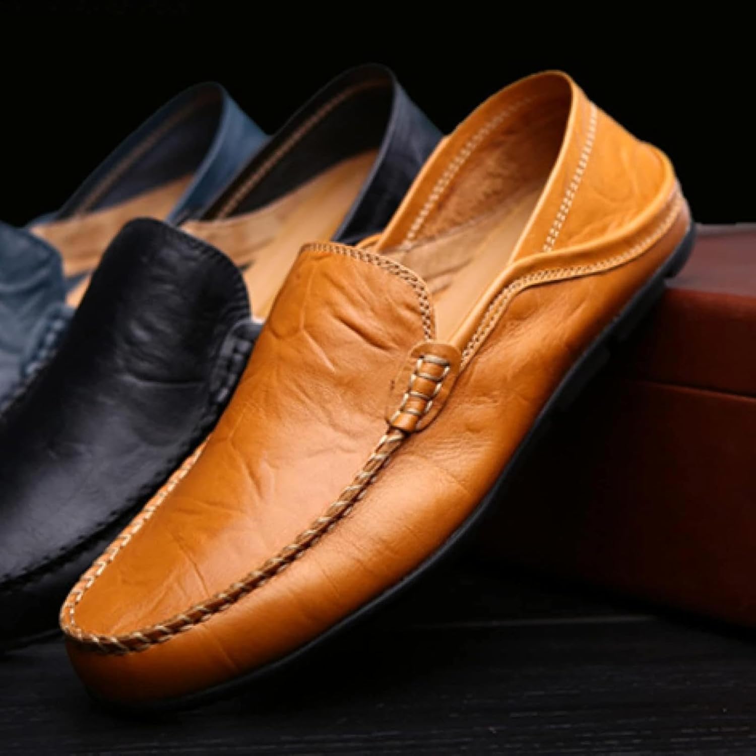 Мужские туфли OXCOWNIU из искусственной кожи PU, повседневные лоферы на плоской подошве, обувь, слипоны, пенни-лоферы, лоферы, желтый — фото 3