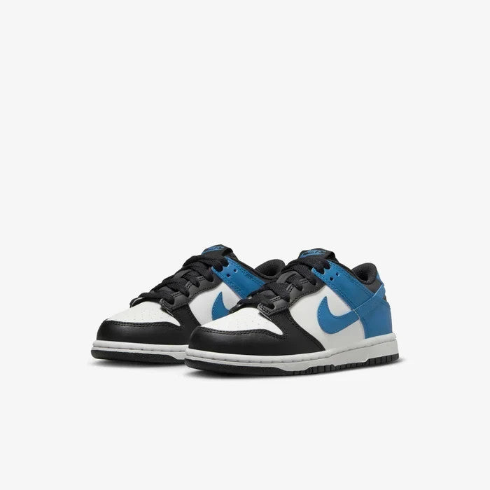 

Детские кроссовки Nike Dunk Low DH9756-104, белые с черной кожаной отделкой, повседневная обувь
