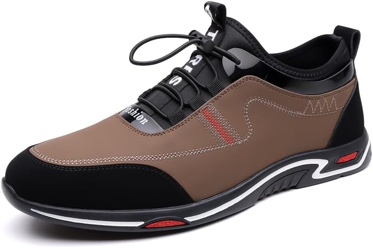 

Мужские кроссовки из натуральной кожи, дышащие, новые повседневные кожаные туфли, мягкая подошва, без шнуровки, очень подходят для ежедневных поездок, занятий в спортзале и прогулок по выходным Lhyxu, коричневый