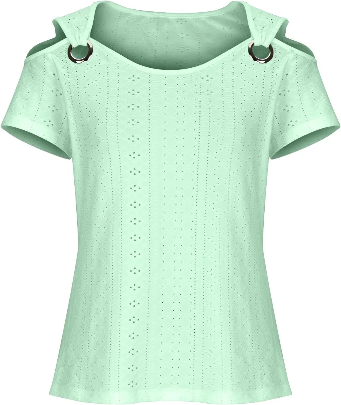 Футболка с вырезом горловины, кружевная, женская, Mint Green — фото 4