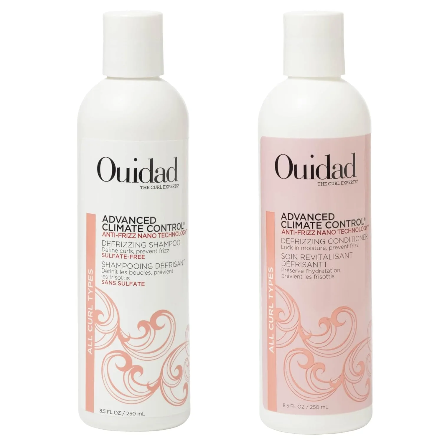 Набор шампуня и кондиционера Ouidad Advanced Climate Control Anti-Frizz, 8.5 fl oz каждый - для определения локонов, без сульфатов, безопасен для окрашенных волос, увлажнение и защита от тепла