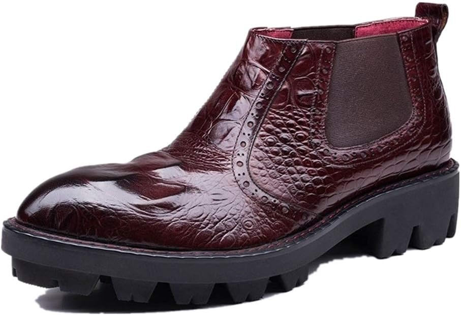 

Ботильоны на высокой шпильке Rui для мужчин, ботинки Челси, премиальная натуральная кожа, модель с ноской, тисненый дизайн, круглый носок, водонепроницаемые, однотонные цвета (Цвет: красно-коричневый, Размер: 11 M US) Rui Landed