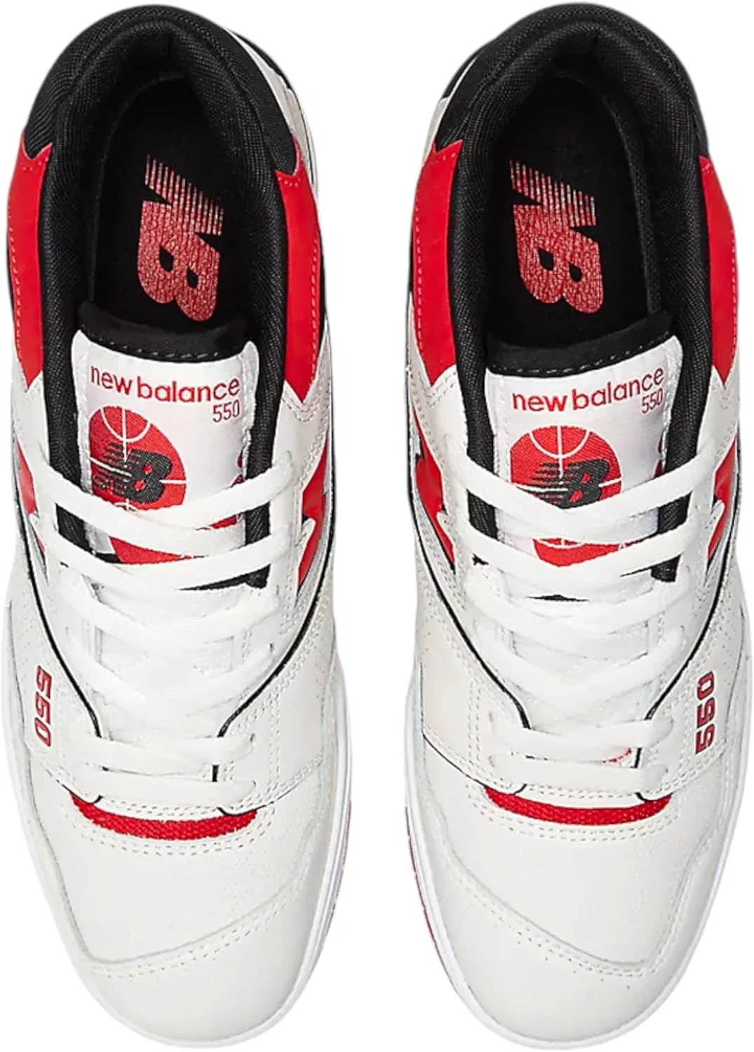 Кожаные кроссовки New Balance 550 для мужчин и женщин, белый/черный/красный — фото 4