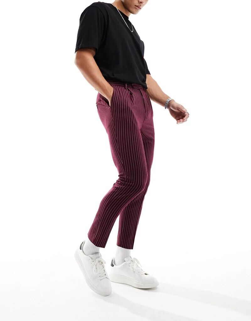 

Бордовые зауженные брюки ASOS в тонкую полоску