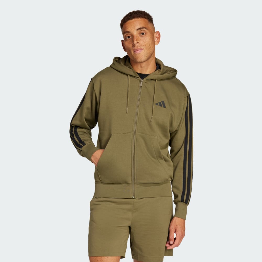 

Худи Adidas Essentials 3-Stripes Fleece Hoodie, цвет Olive Strata/Black