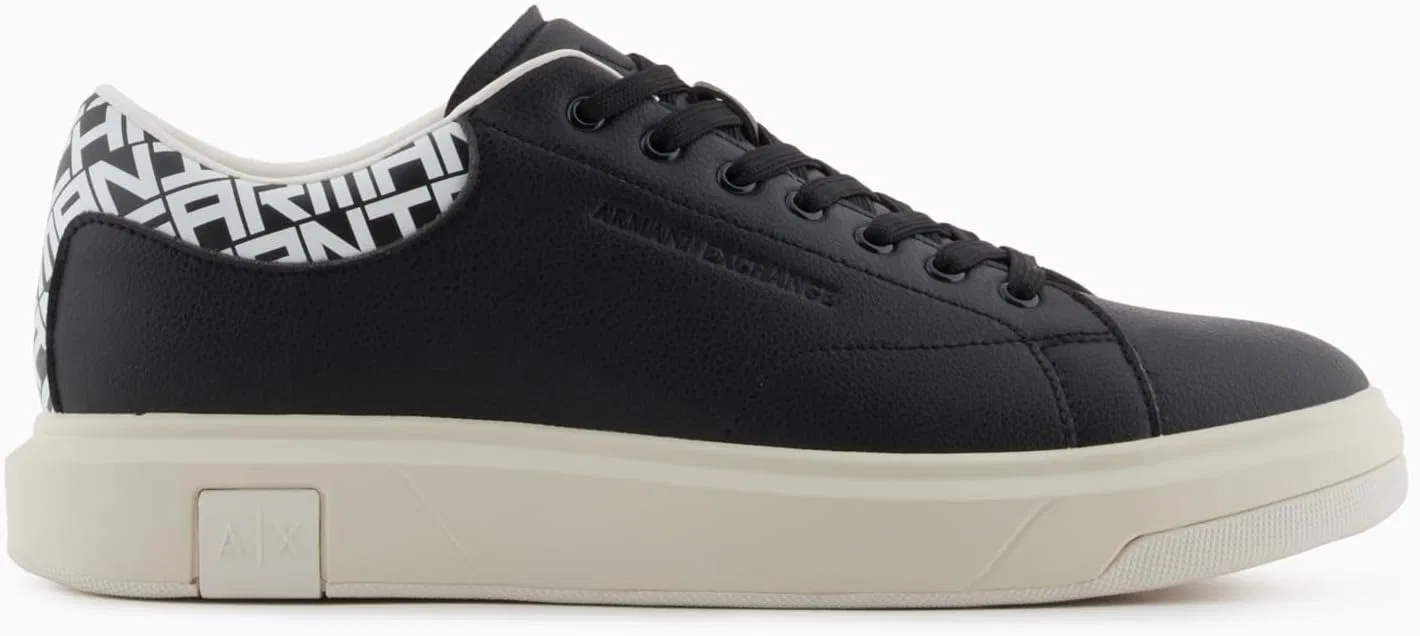 Мужские кроссовки Armani Exchange Action из кожи с боковым логотипом и шнуровкой, Black Off White