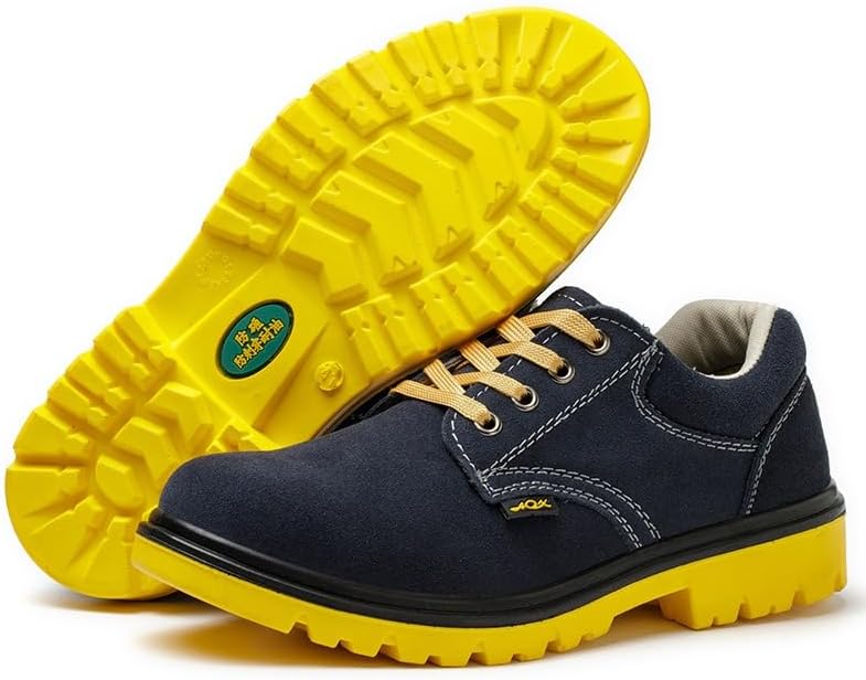 

Мужские защитные туфли FLOWERGIRR с стальным носком, низкие, с защитой от проколов, ботинки из замши и кожи, с противоскользящей подошвой из полиуретана, для промышленного строительства, термостойкие, размер по США, желтый