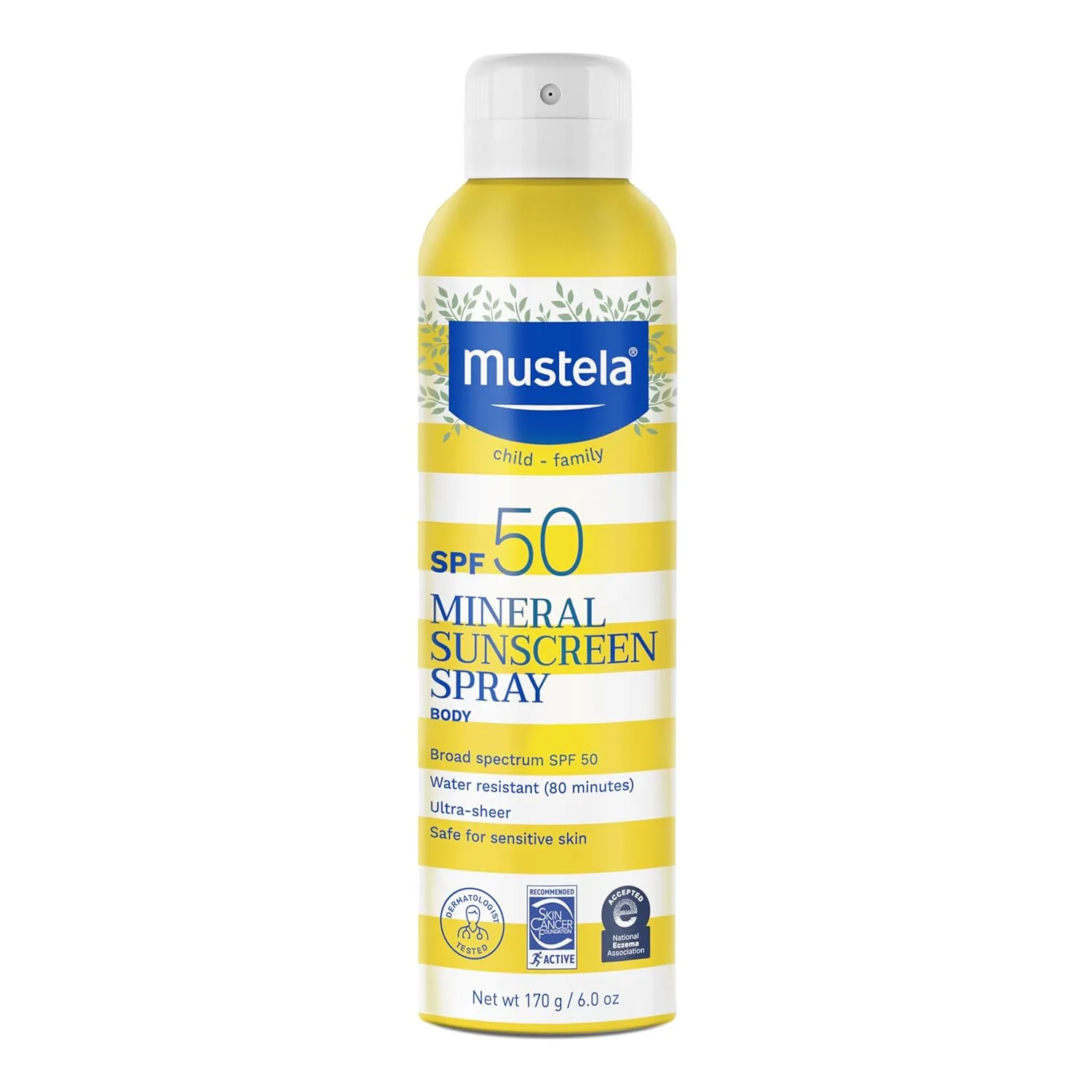 Детский минеральный солнцезащитный спрей Mustela SPF 50 широкого спектра действия - солнцезащитный спрей для тела для чувствительной кожи - водостойкий и без отдушек - 173 мл.