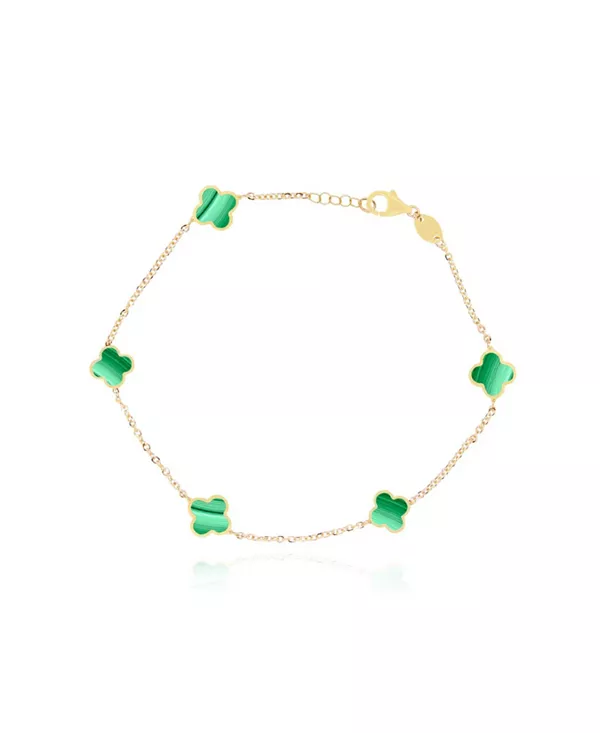 

Мини-Браслет с малахитовым клевером, 14-каратное золото The Lovery, malachite