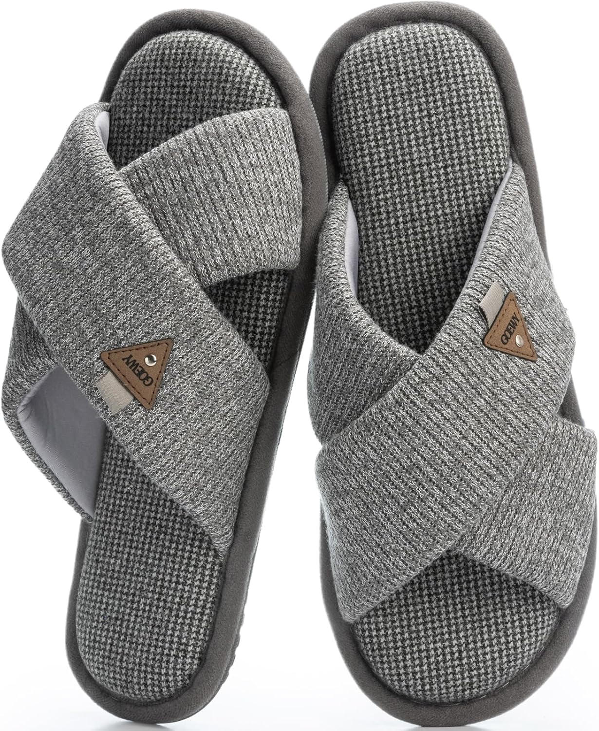 

Мужские уютные домашние тапочки GOEWY с перекрестным ремешком, с мягкой подошвой из памяти формы, мягкие, нескользящие, для дома, летние дышащие тапочки, серый
