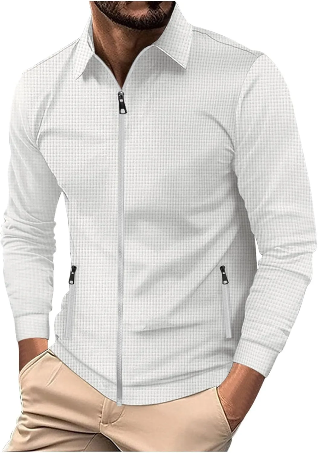 

Мужская поло с длинным рукавом и молнией, Casual, Slim, с карманами FQZWONG