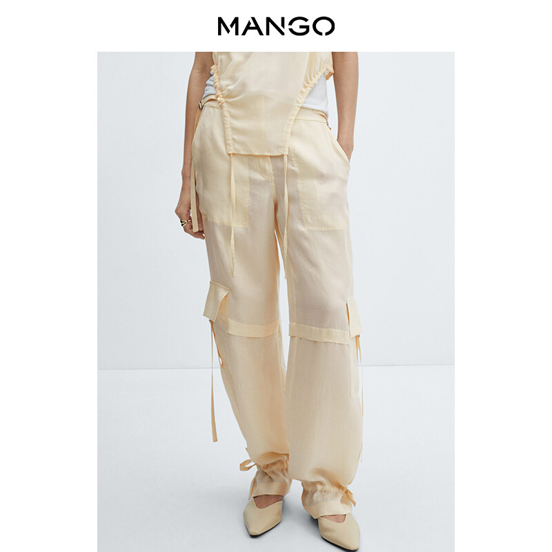 

Женские брюки Mango тонкие, светло-бежевый