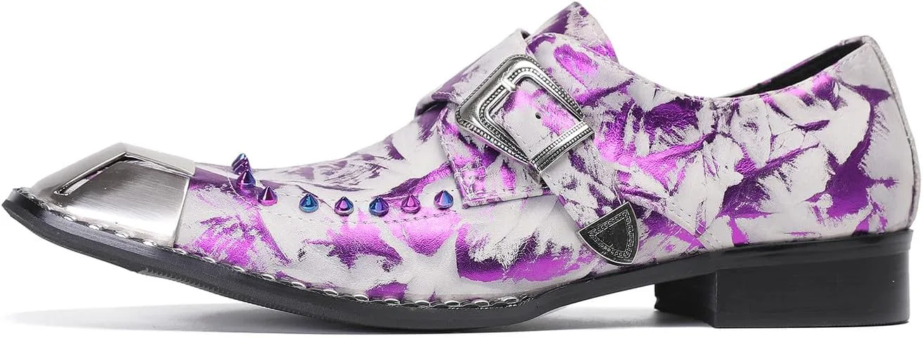 

Мужские лоферы Santimon Mens Loafers для вечеринки, повседневные слипоны, кожаные лоферы с металлической квадратной пряжкой, обувь для свадьбы, вечеринки в западном стиле, модные туфли на выпускной с яркими бусинами для мужчин, фиолетовый