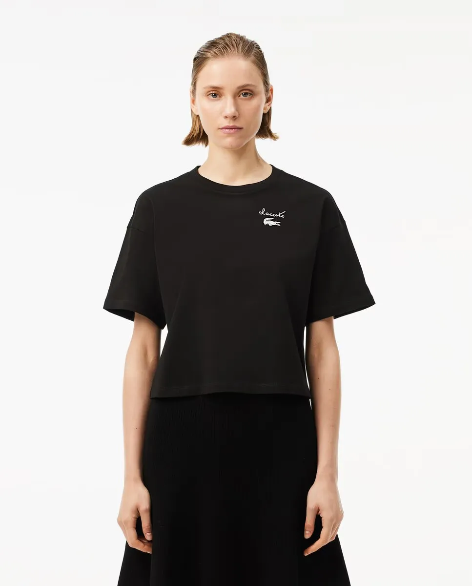 

Женская футболка из джерси с коротким рукавом и логотипом Lacoste, черный