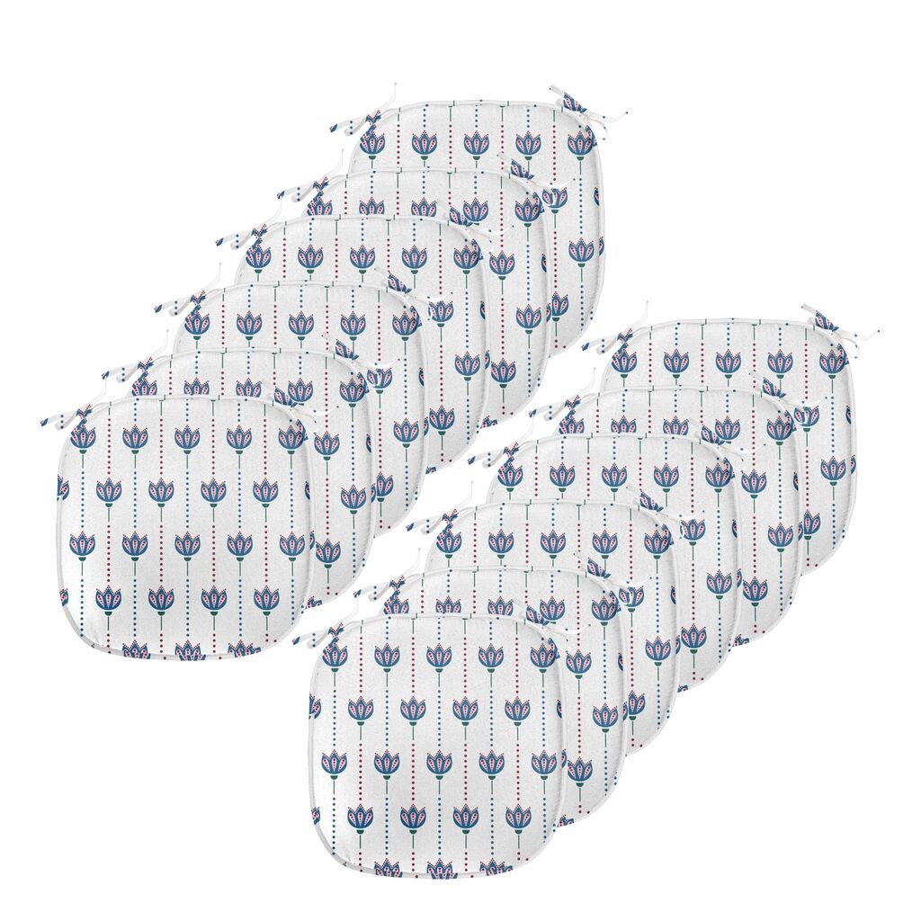 

ABAKUHAUS Подушка для обеденного стула в азиатском стиле с цветами тюльпана Декоративная водонепроницаемая подушка с ремнями для кухонных сидений 40 см x 40 см Упаковка из 12 шт. Темно-синий Белый Красный