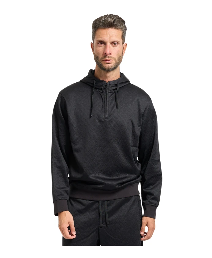 

Черная толстовка с капюшоном и застежкой-молнией до середины груди. Armani Exchange, черный