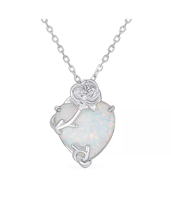 

Роскошное ожерелье с подвеской в форме сердца из белого синтетического опала с фианитами и цветком розы, стерлинговое серебро, 16-18 дюймов Bling Jewelry, white