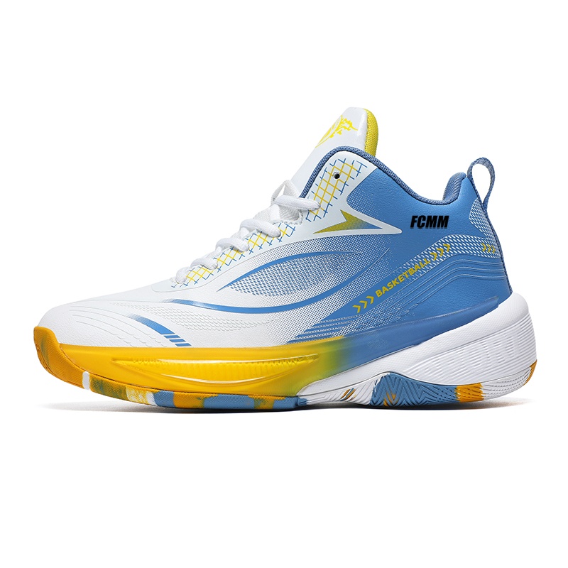 

Детские баскетбольные кроссовки с противоскользящим износостойким верхом для подростков FCMM, белый/синий/желтый