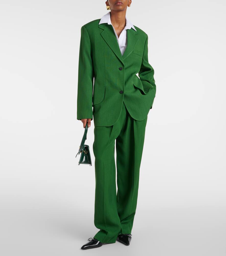 Брюки Le Pantalon Titolo с высокой талией и расклешенными штанинами Jacquemus, Dark Green — фото 2