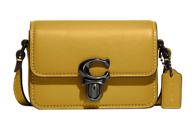 

COACH Студийная кожаная сумка через плечо из коровьей кожи небольшого размера для женщин светло-желтого цвета