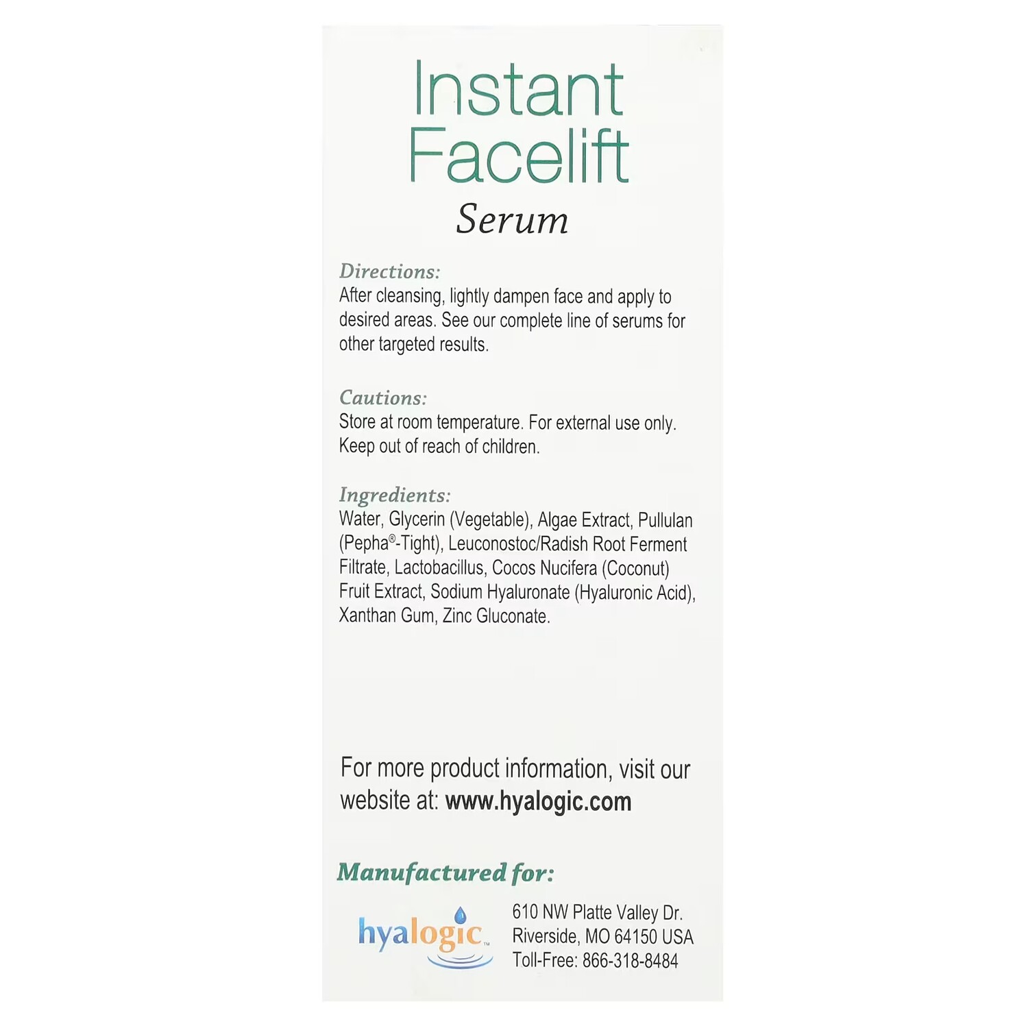 Сыворотка Hyalogic LLC — Мгновенная подтягивающая для лица с гиалуроновой кислотой и без отдушек Pepha-Tight, 1, 30 мл — фото 3