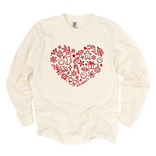 

SWSmiley christmas outline heart - женская футболка с длинным рукавом, окрашенная в стиле garment dyed Simply Sage Market, Ivory, Зеленый, SWSmiley christmas outline heart - женская футболка с длинным рукавом, окрашенная в стиле garment dyed Simply Sage M