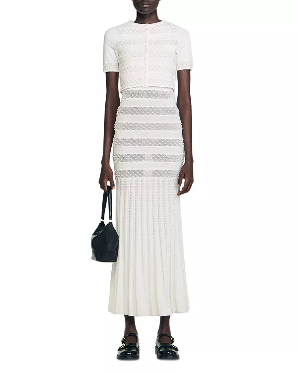 

Укороченный кардиган, украшенный бисером. Sandro, белый