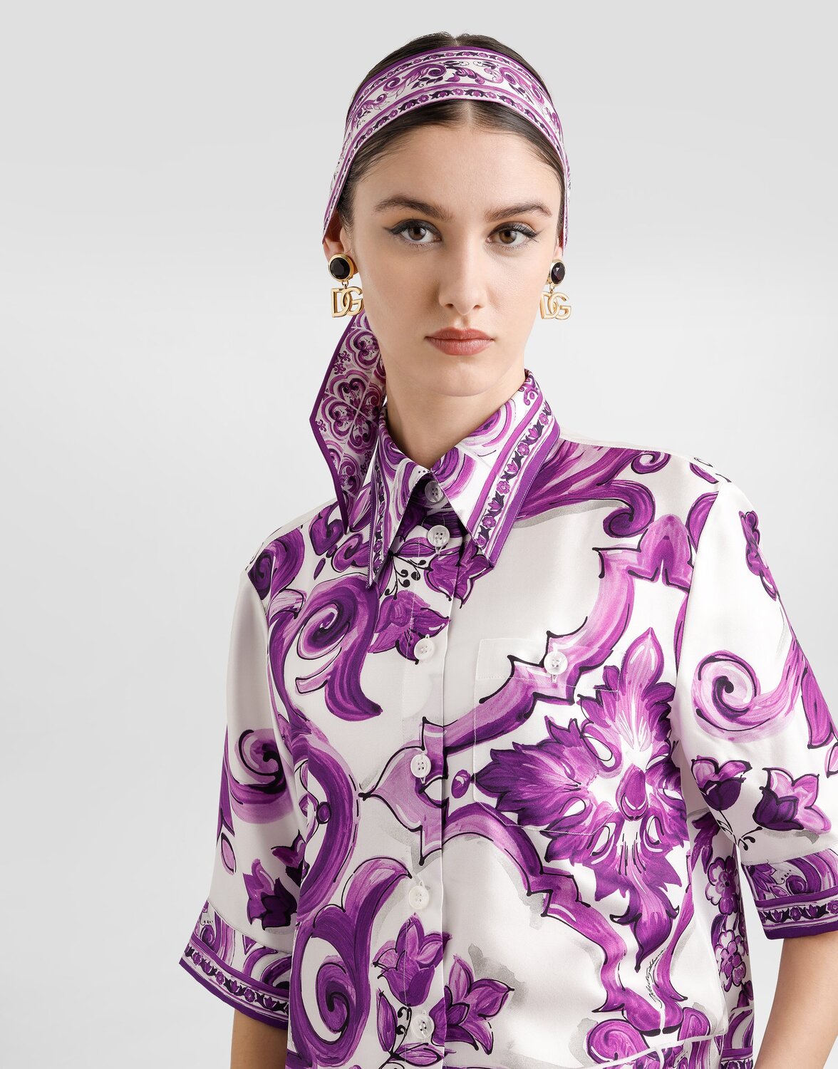 Шелковая рубашка с принтом майолика Dolce & Gabbana, мультиколор — фото 4