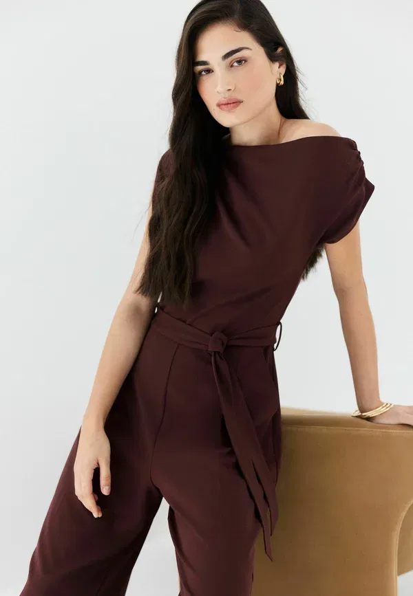 Комбинезон Petite fit ruched occasion jumpsuit Next, шоколадно-коричневый — фото 4