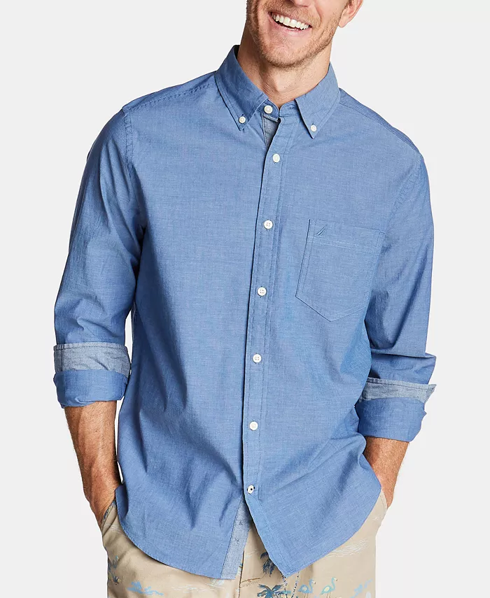 

Мужская классическая растягивающаяся однотонная рубашка Oxford Button-Down Nautica, синий