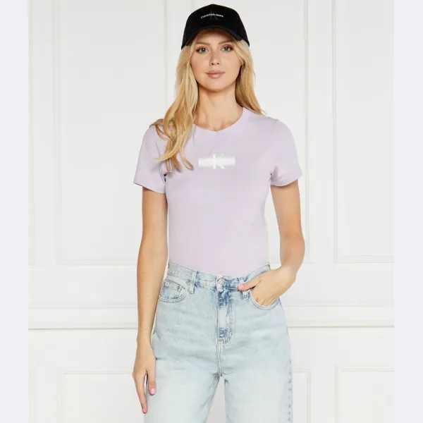 Футболка узкого кроя с эффектом потертости Calvin Klein, фиолетовый — фото 2