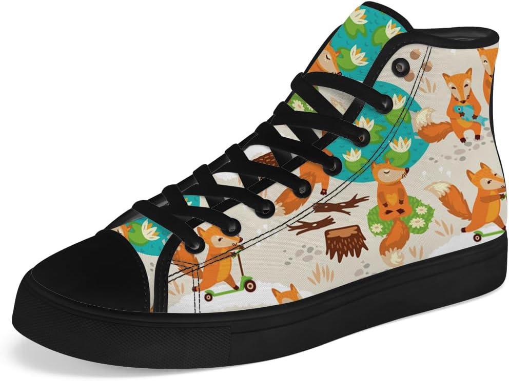 

Мужские и женские высокие кеды из холста Fox, высокие кроссовки на шнуровке, повседневная обувь Chebing, белый/коричневый