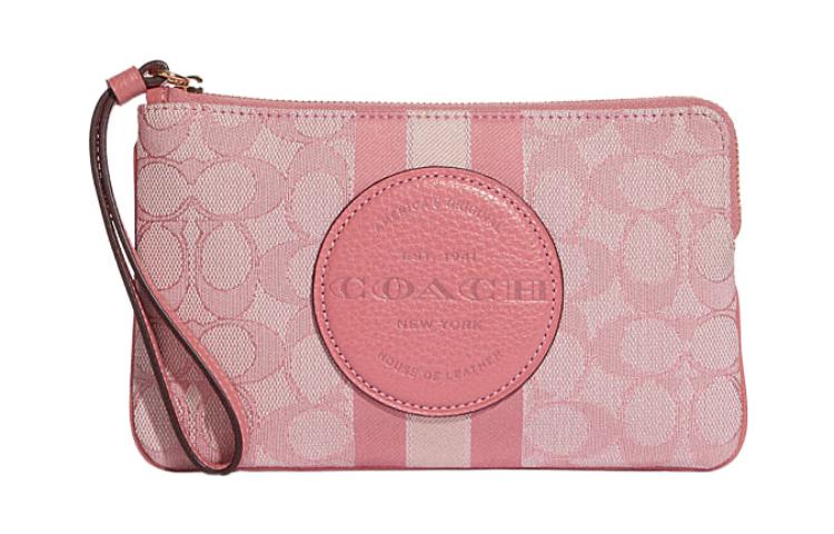 

COACH Кожаный текстильный кошелёк для монет женский маленький золотистый карамельный