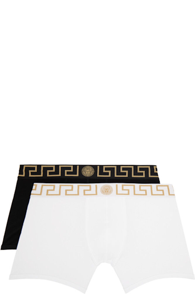

Двое пар длинных трусов-боксеров с черно-белой каймой Greca Versace Underwear