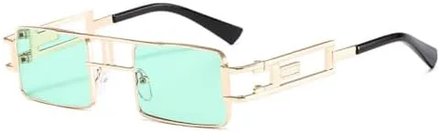 

Солнцезащитные очки прямоугольной формы 2027 года для женщин и мужчин, маленькие, черные, в стиле стимпанк, с защитой от ультрафиолета UV400 MTZJH, C6 Gold Green