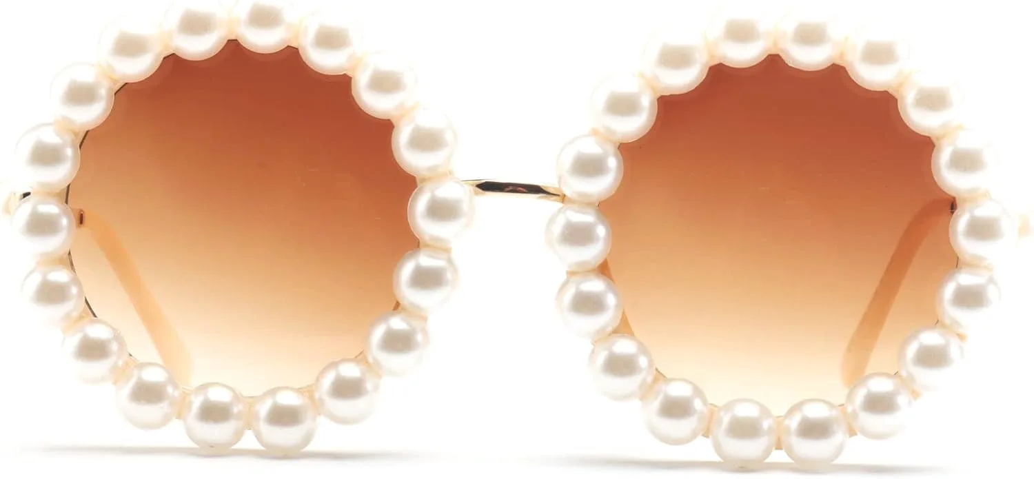 

mincl/Винтажные круглые жемчужные солнцезащитные очки для женщин, роскошная оправа из сплава, увеличенного размера, очки для вечеринок, ретро-очки, Brown