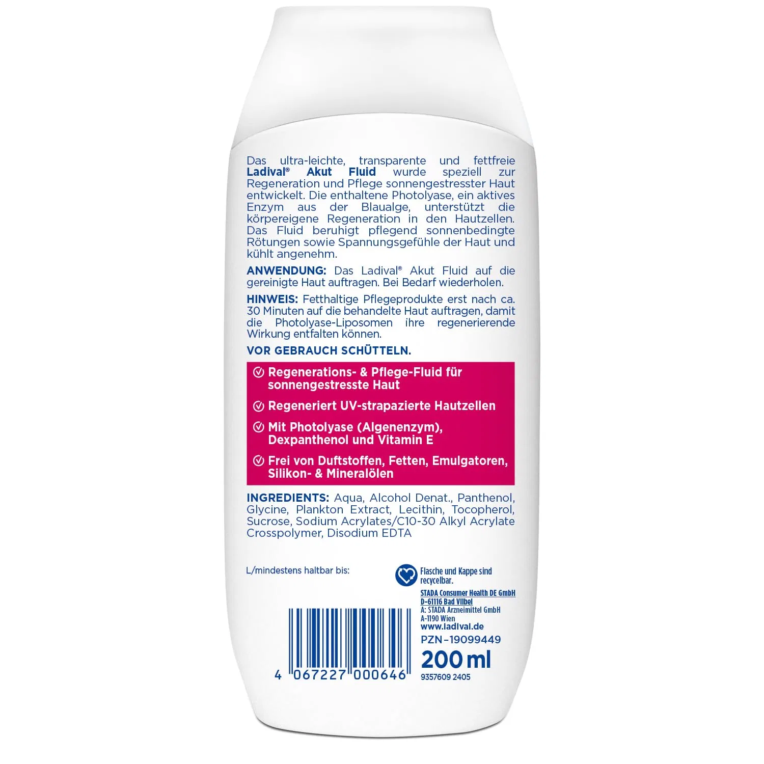 Восстанавливающий флюид после загара «Sun-Stressed Skin Acute Fluid» от Ladival, 200 мл Ladival — фото 2