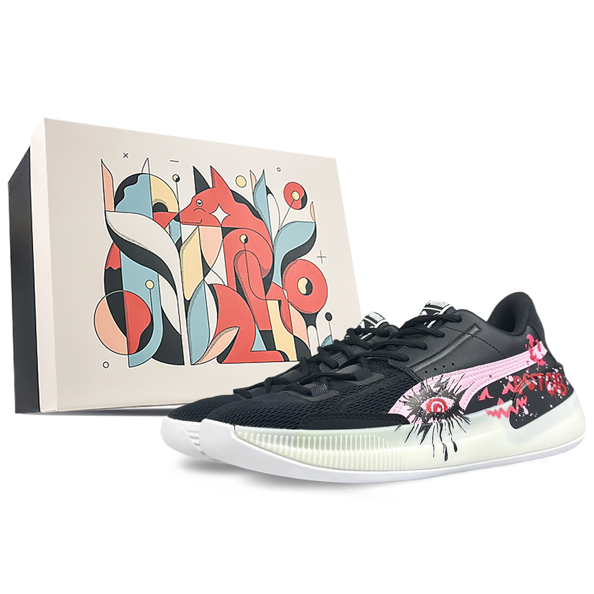 

PUMA Клайд баскетбольные кроссовки мужские с амортизацией из твердой древесины противоскользящие и износостойкие низкие черно-розовые, цвет Black