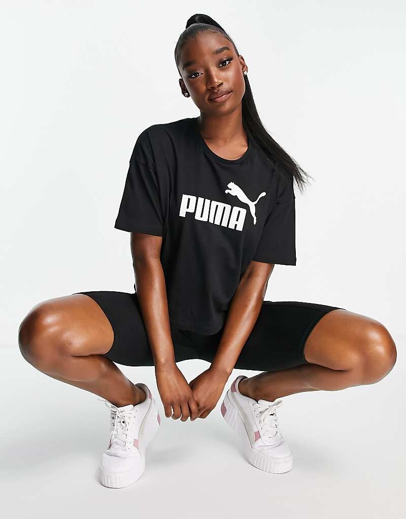 

Черная укороченная футболка с логотипом Puma Essentials