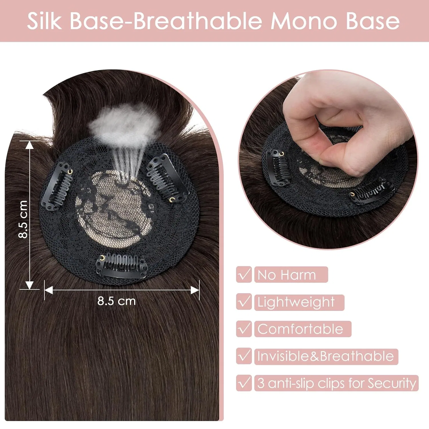 Накладка для волос Silk-co с челкой из натуральных волос 50 см Silk-Co, Dark Brown — фото 3