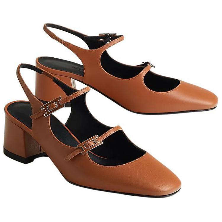 Джекки Массивный Каблук Высокие Каблуки 5 см Женские Коричневый HERMES — фото 4