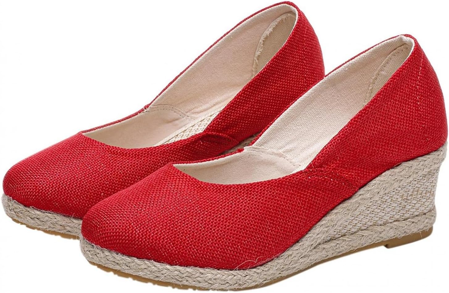 

Женские эспадрильи на платформе, нарядные, с закрытым носком, с ремешком сзади, заостренный носок, удобные туфли на танкетке, на низком среднем каблуке, слипоны, текстильные прогулочные туфли Zwrxw, красный