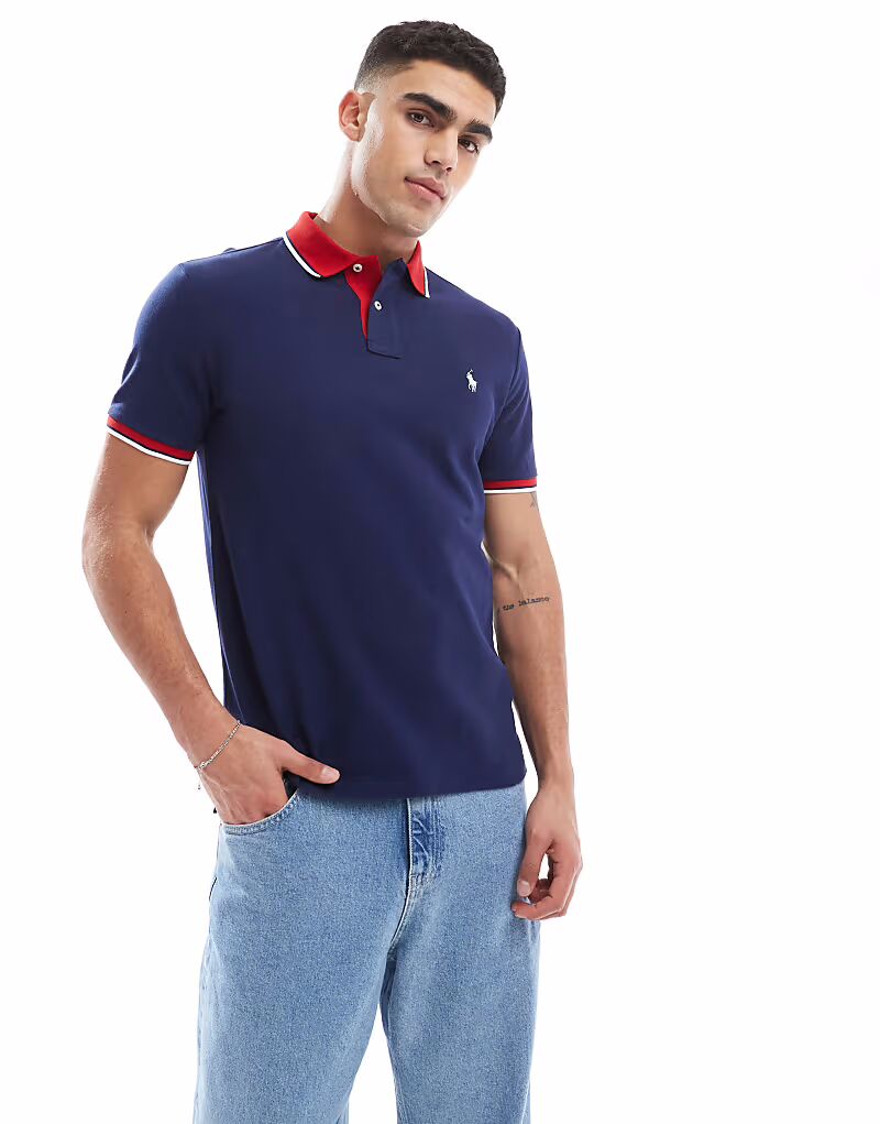 

Поло Polo Ralph Lauren с логотипом и пике, подобранное по индивидуальному заказу, темно-синего/красного цвета
