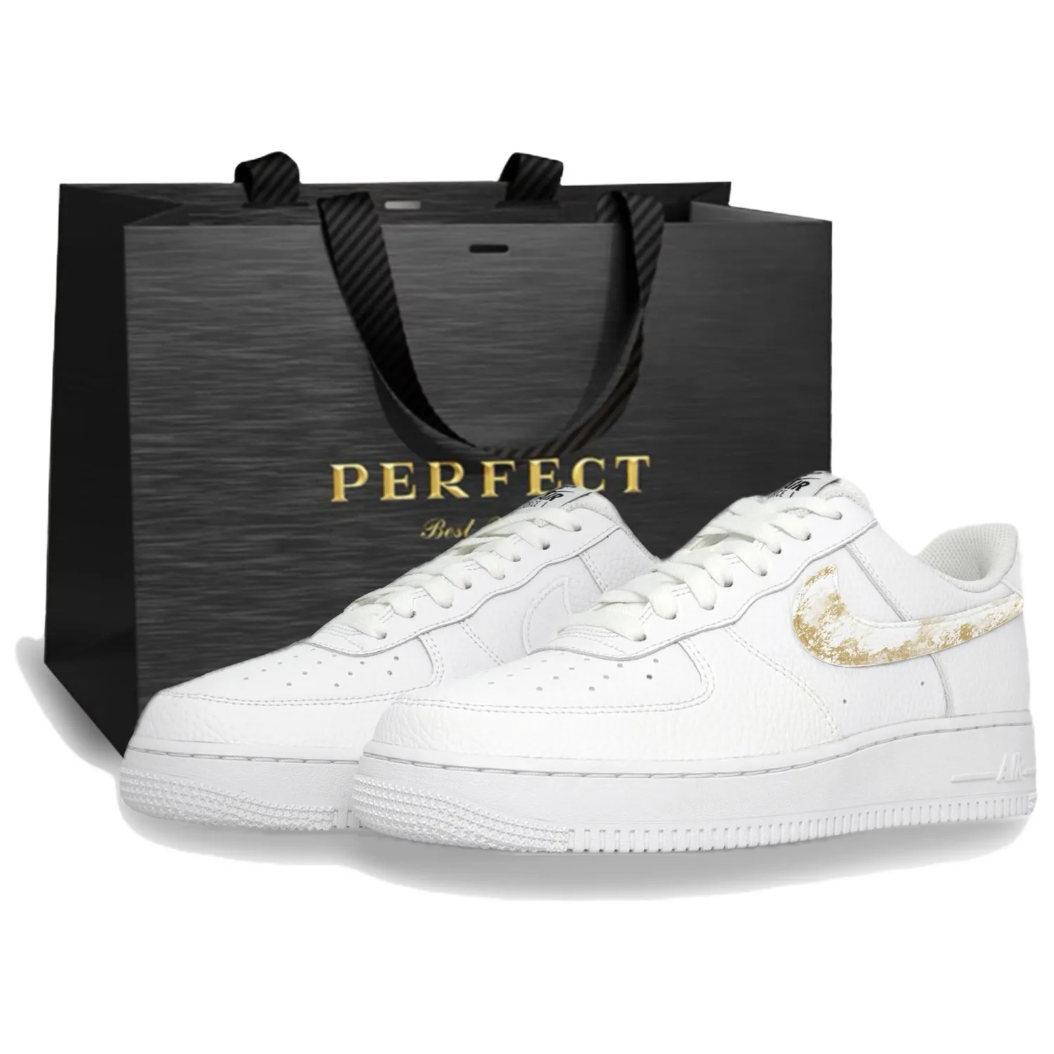 Nike Air Force 1 Gilded Height Increasing Abrasion Resistant Slip Resistant Low top Skateboard Shoes Men's Black Gold