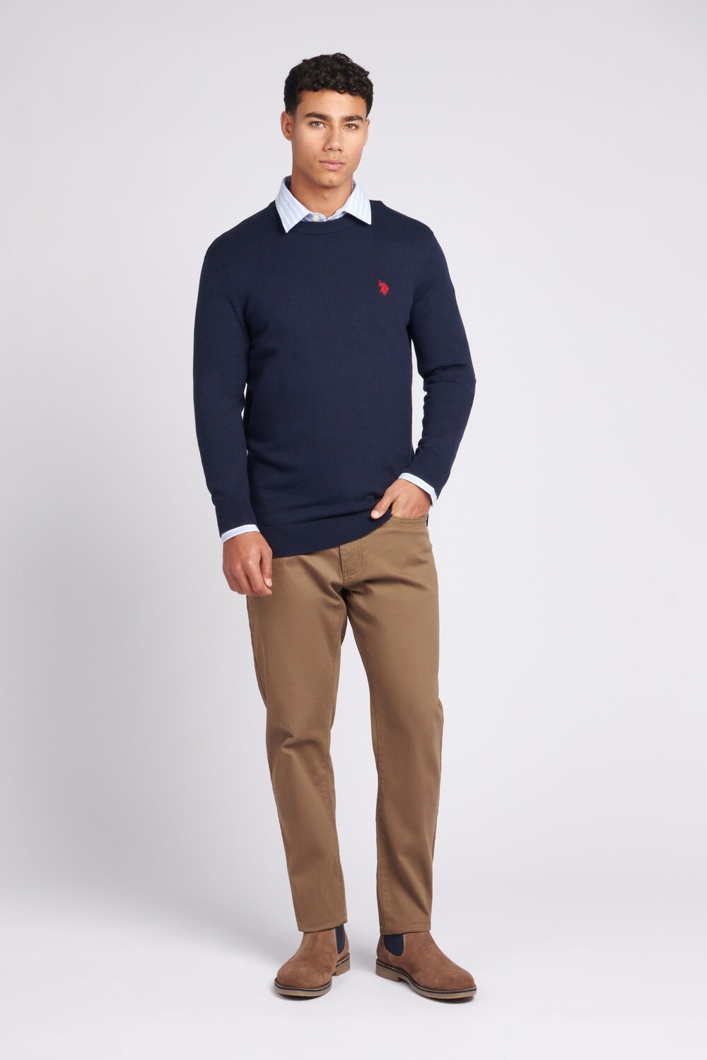 Мужской хлопковый свитер с круглым вырезом U.S. Polo Assn, синий — фото 3