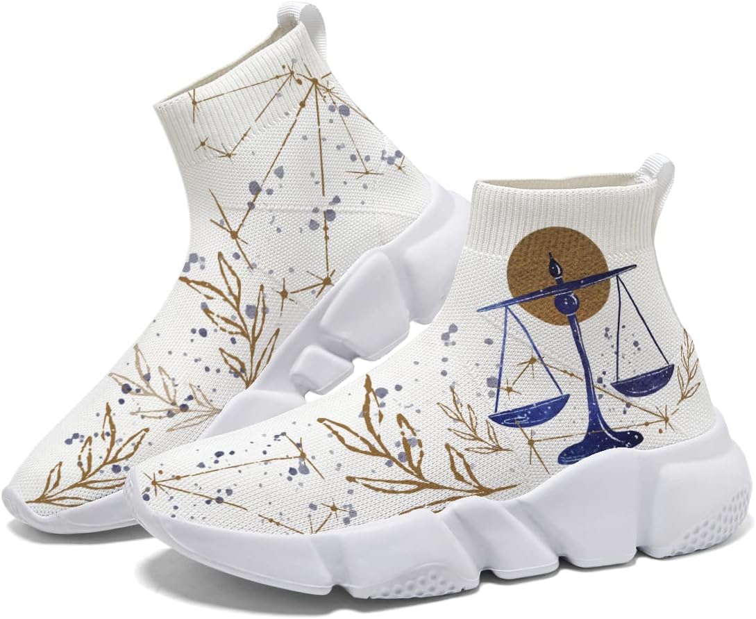 

Мужские кроссовки для бега, повседневные теннисные, дышащие, вязаные; женские кроссовки с противоскользящей подошвой, носки для ходьбы, с рисунком 12 созвездий Hetios, Libra